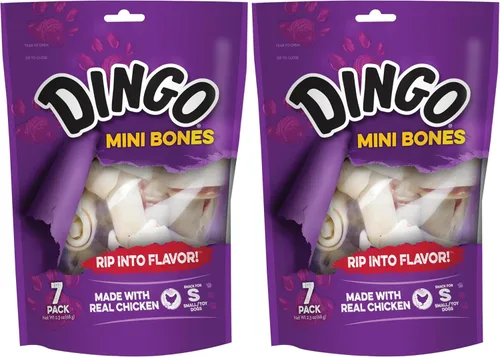 Vista 7 de Dingo Mini Bones 7 unidades, cuero crudo para perros, hecho con pollo real