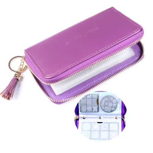 Vista 6 de Estuche para placa de estampado de uñas de 24 ranuras, redondo, cuadrado, rectangular, organizador de placa de sello de uñas, color rosa, negro