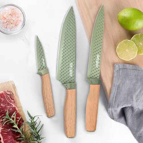 Vista 7 de Juego de cuchillos de cocina, 6 piezas, juego de cuchillos profesionales verdes con bloque de cuchillos universal, juego de cuchillos súper afilados