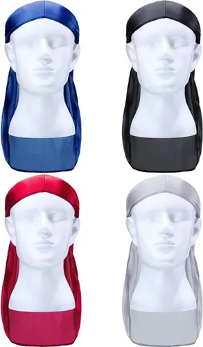Vista 2 de 8 gorras de seda Durag con ondas elásticas para la cabeza, cola larga, correas anchas