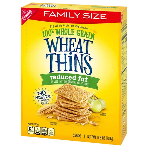Vista 14 de Wheat Thins Snacks reducidos en grasa, galletas de trigo integral, galletas de aperitivos, tamaño familiar, 12.5 onzas