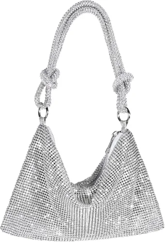 Vista 9 de Bolso de noche brillante con diamantes de imitación, bolso de mano plateado tipo clutch para mujeres, bolsos cruzados para fiesta, baile
