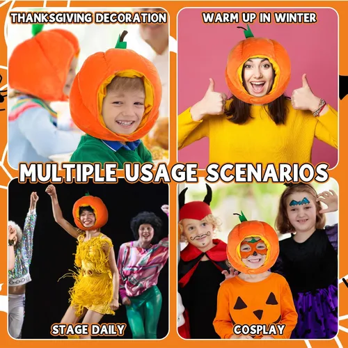 Vista 6 de 2 piezas de sombrero de calabaza Halloween divertido disfraz de calabaza Acción de Gracias sombrero de invierno verduras Cos regalo para adultos