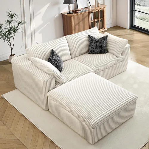 Vista 27 de 118" Cloud Couch Oversized Modular Sectional Sofa, Boneless L-Shaped 6 Seater Deep Seat Couch with Ottoman, Soft Corduroy Upholstery, DIY Negro