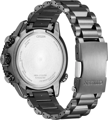 Vista 3 de Citizen Reloj Eco-Drive Promaster Navihawk A-T para hombre, esfera verde, pulsera de acero inoxidable gris, cronometraje atómico