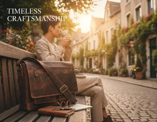 Vista 2 de VALENCHI Bolsa tipo mensajero de cuero de grano completo para laptop de 15.3 pulgadas para hombres y mujeres, compartimento acolchado para laptop