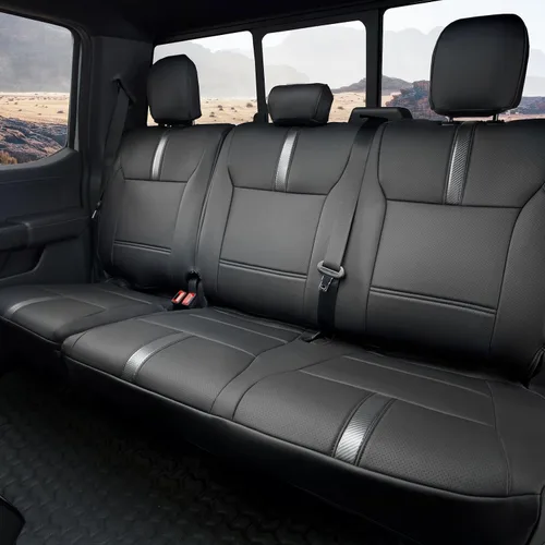 Vista 3 de CoverCenter® Fundas de asiento para Ford F150 2025 2024 2023 2022 2021 2020 2019 2018-2015, Juego completo de fundas de asiento de fibra de carbono