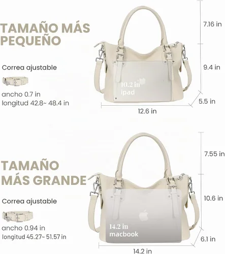 Vista 4 de HESHE - Carteras y bolsos de cuero genuino para mujer, bolso de mano, bolso de hombro, bolso de asa superior, bolso cruzado, bolso tipo morral Beige