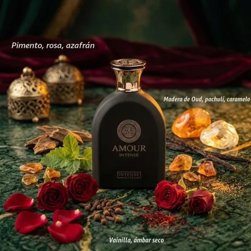 Vista 5 de INTENSE ELITE Amour Intense - Perfume de larga duración para mujeres y hombres, 3.4 fl oz (3.4 onzas), Eau De Parfum con Pimento, Rosa y Azafrán