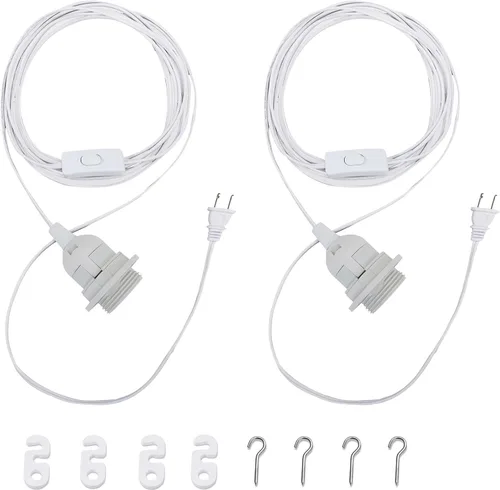 Vista 8 de Cable de Luz Colgante – Bombilla Colgante de 10 Pies con Cable de Enchufe – Paquete de 2 Cables de Lámpara Casquillo de Luz E26 con Cable