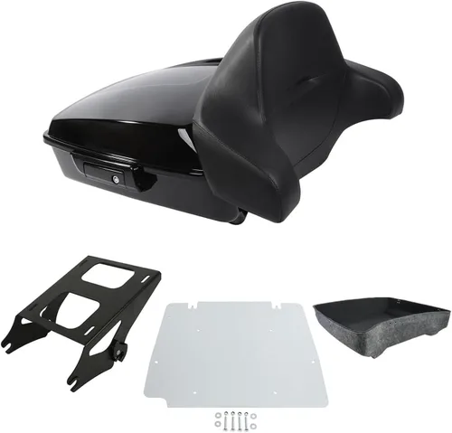 Vista 27 de Respaldo de Maletero de Equipaje King Tour Negro Brillante con Placa de Rack de Montaje Compatible con Harley Modelos Touring 2014-2025 Road Glide