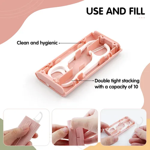 Vista 2 de RAZOKO Estuche portátil de hilo dental, almacenamiento de 10 púas de hilo dental en caja, dispensador de púas de hilo dental para limpieza