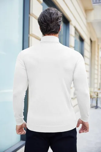 Vista 4 de COOFANDY Suéter de cuello alto ajustado para hombre, casual, básico, de manga larga, suéter de punto