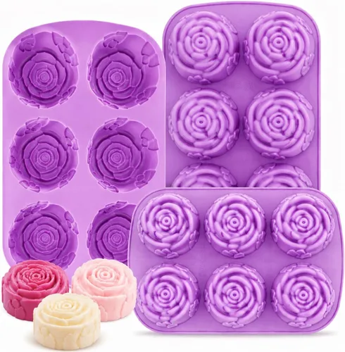 Vista 14 de 6-Cavity Floral Silicone Mold 2-Pack – Flexible DIY Soap, Chocolate, Wax & Resin Mold for Handmade Crafts – Purple & Blue, Non-Stick & Heat Resistant