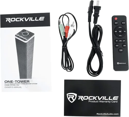 Vista 8 de Rockville ONE-Tower BG Sistema de altavoces todo en uno Bluetooth+HDMI/Óptico/RCA All-In-One System, USB Playback, 200W Peak, 60W RMS, Remote