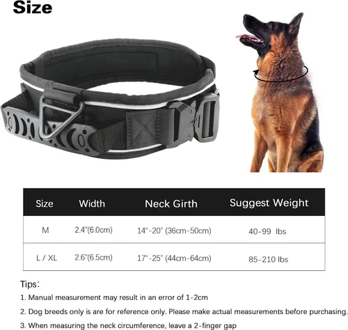 Vista 6 de Collar táctico de 2.5 pulgadas para perros medianos, collar de perro ajustable de nailon militar resistente con costuras reflectantes y mango