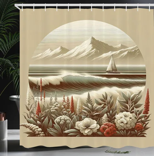 Vista 43 de Ambesonne Cortina de ducha de gato, diseño bohemio de estilo étnico con poses de gatitos sentados y acostados, juego de decoración de baño de tela