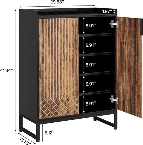 Vista 2 de Tribesigns Zapatero con puertas, organizador de almacenamiento de zapatos de 5 niveles para 25 pares, moderno zapatero de madera para entrada