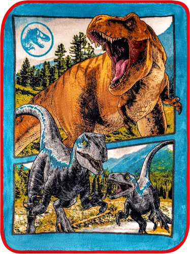 Vista 2 de Jurassic World Dominion Blue Velociraptor and Rexy T-Rex - Manta de felpa súper suave de micro Raschel, 46 x 60 pulgadas, ropa de cama de Franco Kids