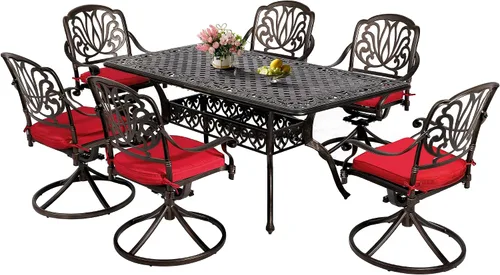 Vista 6 de TITIMO Mesa de comedor rectangular para patio al aire libre de 60 pulgadas con agujero para sombrilla de 2 pulgadas