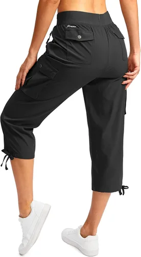 Vista 2 de Soothfeel Pantalones capri tipo cargo para mujer con 6 bolsillos, ligeros, de secado rápido, para viajes, senderismo, verano, para mujer