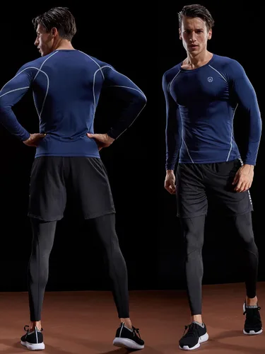 Vista 4 de Neleus - Camisas de compresión de manga larga para hombre, para ejercitarte, correr, 3 u.