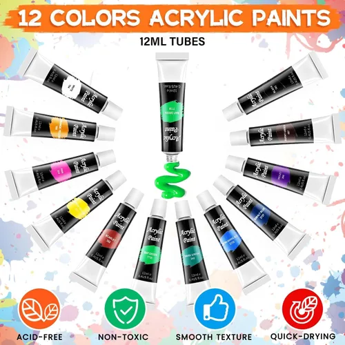 Vista 3 de POPYOLA Juego de pintura acrílica para niños, juego de pintura no tóxica para niños con caballete de mesa, pinturas acrílicas, bata, lienzos