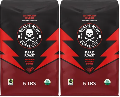 Vista 9 de Death Wish Coffee - Café molido orgánico de tostado medio, paquete de 6 Fair Trade Arabica & Robusta, Stone Fruit Caramel & Roasted Nut Notes