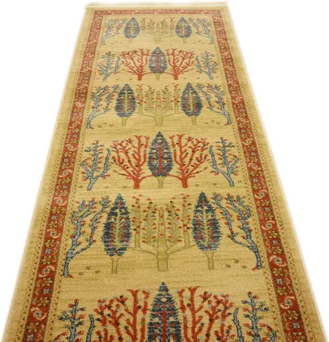 Vista 7 de Unique Loom Fars Collection - Alfombra moderna de diseño botánico inspirado en tribal, 2 pies 7 pulgadas x 10 pies 0 pulgadas, bronceado/rojo