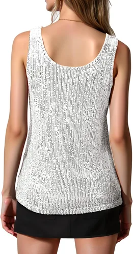 Vista 6 de Tops de Lentejuelas para Mujeres Sin Mangas Cuello Pronunciado Brillantes con Destellos Camisetas Sin Mangas Sexy para Fiestas Camiseta Base Sin