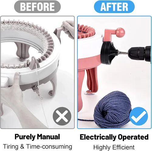 Vista 2 de Adaptador para máquinas de tejer, mango circular de manivela para telar anudado para Sentro 22 40 48 y Jamit, accesorio de potencia de taladro