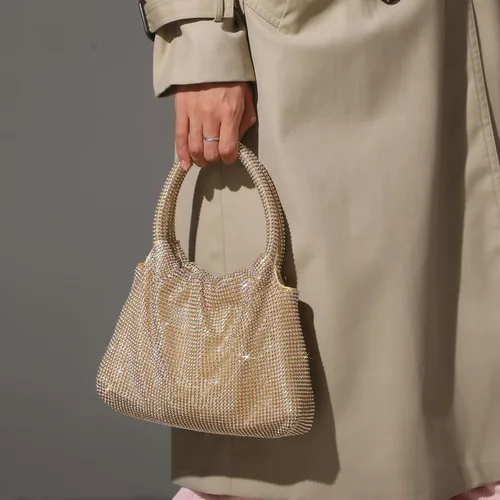 Vista 2 de Bolso de mano con diamantes de imitación para mujer, bolso de noche con diamantes brillantes, mini bolso de mano con purpurina para fiesta de noche