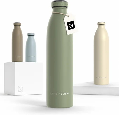 Vista 55 de LARS NYSØM Botella de agua aislada de acero inoxidable de 12 onzas, 17 onzas, 25 onzas, 34 onzas, 51 onzas, frasco térmico aislado para bebidas