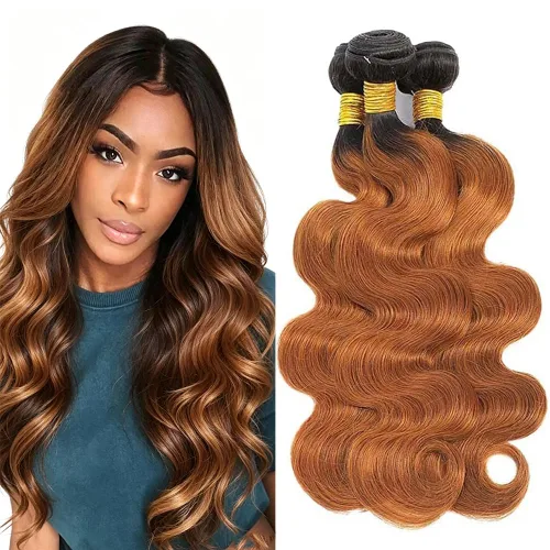 Vista 191 de P4613 Cabello humano rizado onda profunda marrón y paquetes mixtos 8 10 12 P4613 Ombre Marrón-Rubio-DP