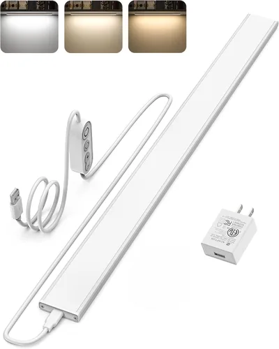 Vista 10 de ASOKO Iluminación LED regulable con sensor de movimiento, 14.5 pulgadas, enchufe USB para debajo del escritorio, con 3 cambios