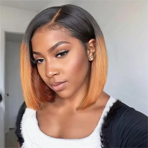 Vista 30 de Peluca Bob de pelo humano 13x4 encaje frontal HD estilo Bob corta y recta con parte lateral para mujeres negras, pelo humano prearrancado, sin De