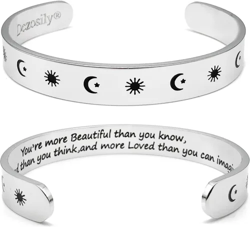 Vista 152 de Pulseras inspiradoras para mujer, joyería de acero inoxidable, con refranes, pulsera motivacional con mensaje oculto, pulseras grabadas para mejor