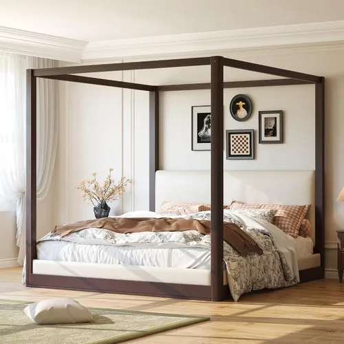 Vista 20 de Wood Canopy Platform Bed Full with Headboard, Trundle and 3 Drawers Negro-8.1