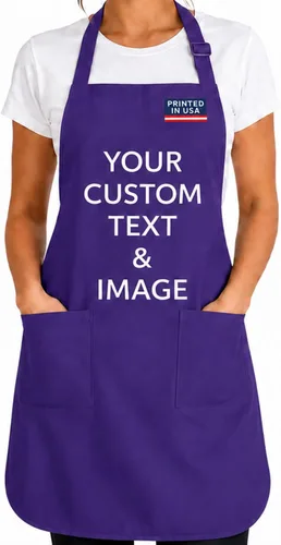 Vista 14 de Delantal personalizado con nombre o logotipo personalizado, cuello ajustable, 2 bolsillos, mezcla de algodón de fácil cuidado Crema