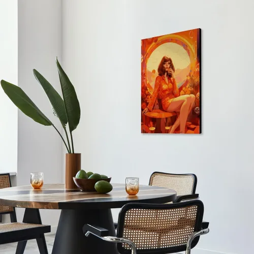 Vista 6 de WLZWD Retro Funky 70s style woman at a Party art Print Cocktails Disco Ball Wall Art Vintage Trendy Female Portrait Art Poster Warm Colour Palette
