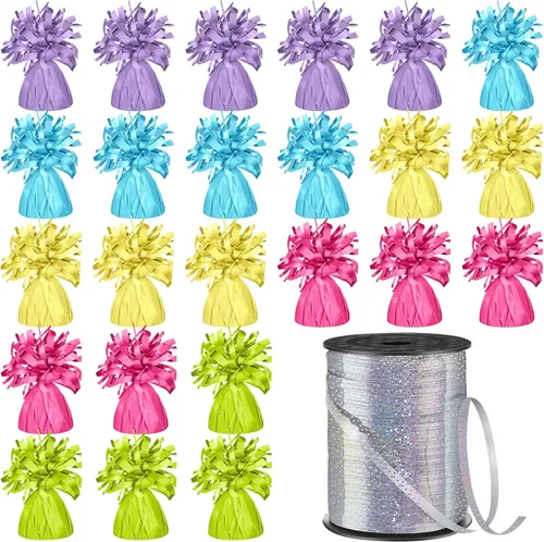 Vista 15 de Yunsailing 25 globos metálicos pesados con cinta iridiscente de 500 yardas, anclajes de soporte de globos de 5.3 onzas para globos de helio, Negro