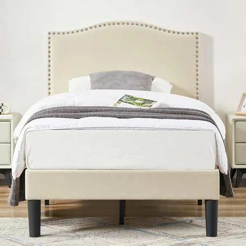 Vista 11 de VECELO Base de cama tamaño Queen, base de cama de plataforma con cabecera tapizada de altura ajustable, marcos resistentes y fuerte soporte