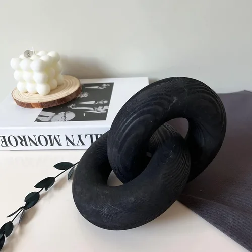 Vista 4 de Decoración de nudos, cadena de madera tallada a mano de 2 eslabones adecuada para dormitorio, sala de estar, decoración de cafetería (negro)