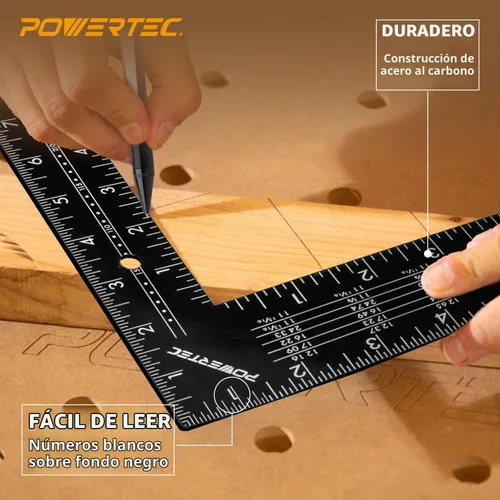 Vista 3 de POWERTEC Escuadra de encuadre, escuadra de carpintero de acero de 16 x 24 pulgadas con tablas de caballetes, herramientas de encuadre y regla