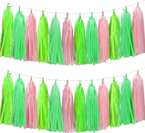 Vista 18 de 30 guirnaldas de borlas brillantes beige, amarillo y naranja para decoraciones de fiesta