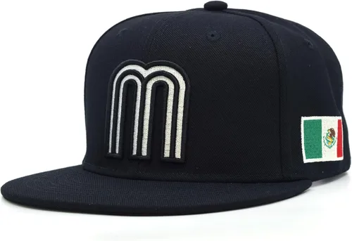 Vista 15 de Gorra acrílica de béisbol de México con diseño de bandera 3D M Flat Bill México Todo negro