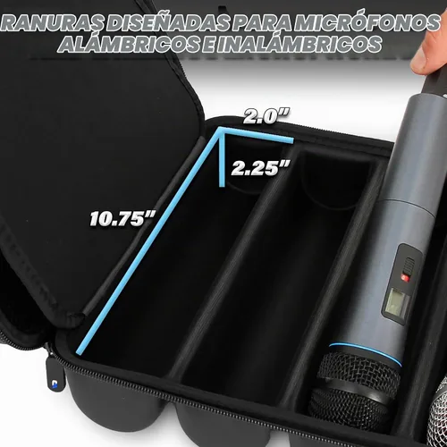 Vista 3 de CASEMATIX Sennheiser, Shure y más - Funda de micrófono inalámbrico compatible con cuatro micrófonos inalámbricos de hasta 10.75 pulgadas