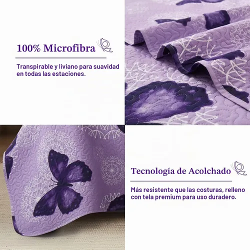 Vista 3 de ARTALL Juego de edredón de 3 piezas con estampado de mariposas, microfibra suave y ligera, colcha, cobija y manta con 2 fundas de almohada