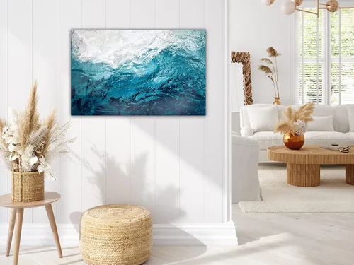 Vista 4 de Arte de pared de vidrio agua del océano - Regalo de inauguración de la casa - Ideas de diseño de interiores - Arte de pared con impresión grande