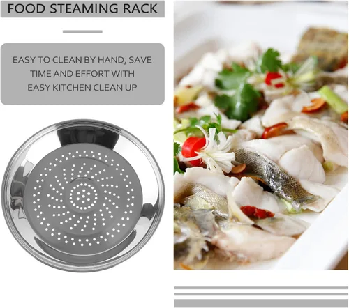 Vista 8 de Yardwe Plato para cocinar al vapor de acero inoxidable con agujeros, estante de 13.4 in para cocinar, perfecto para albóndigas, tamales y verduras